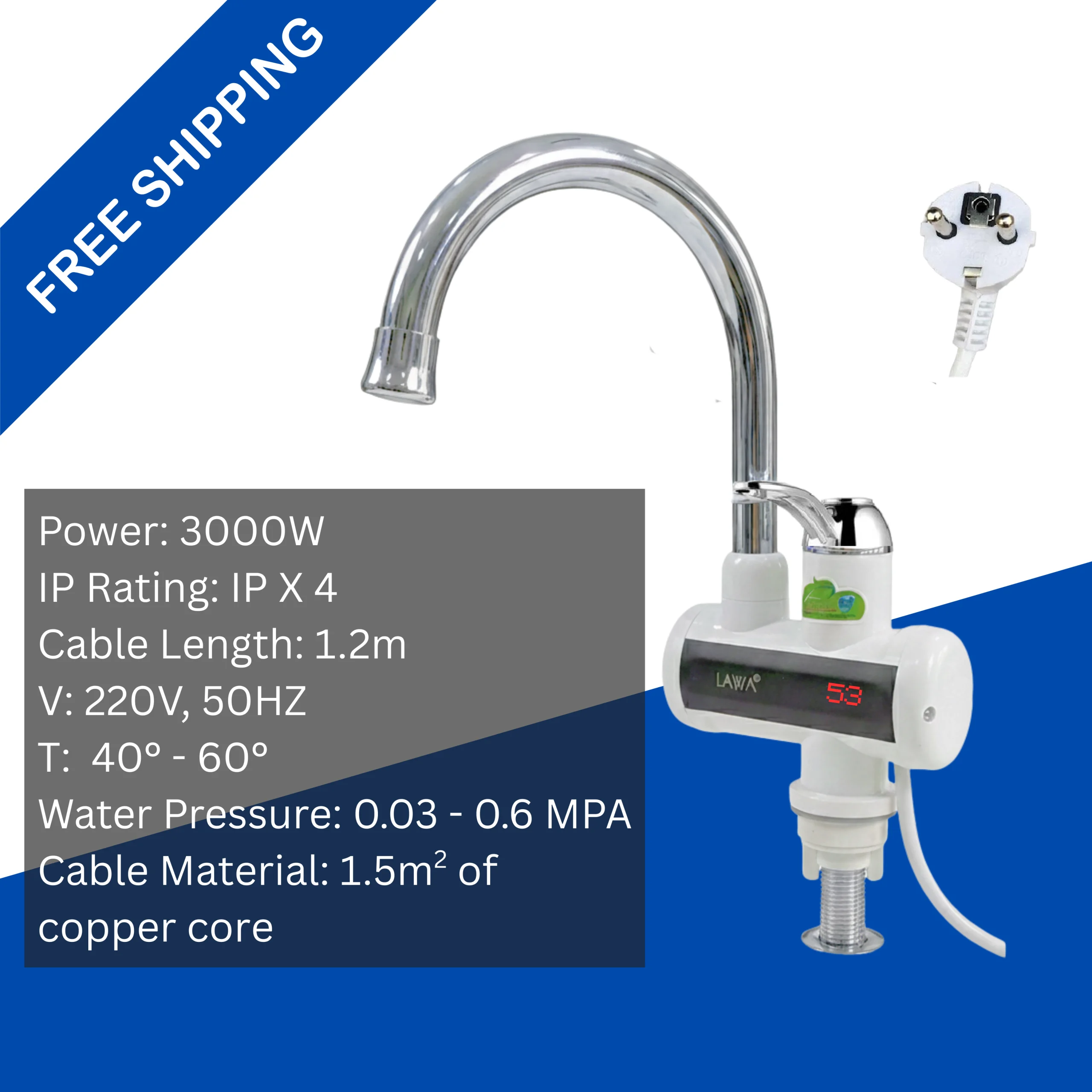 Electric Instant Hot Water Tap with LED Temperature Display